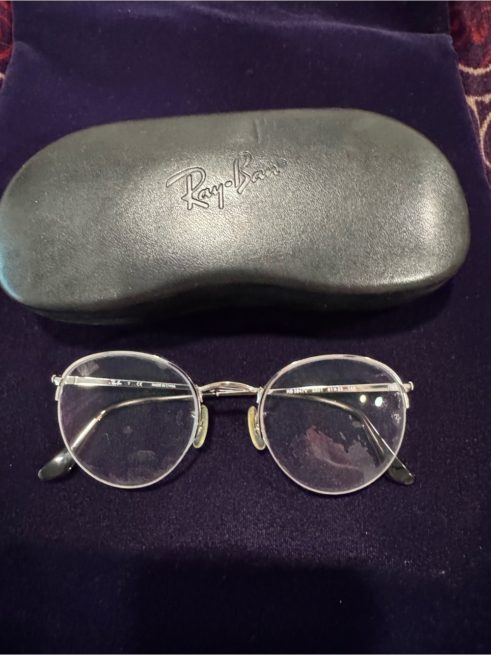 Ray-Ban Silver Round Metal Glasses with Black Temple Tips